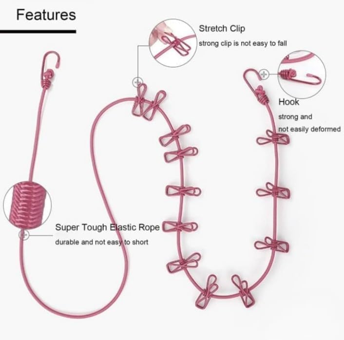 Cloth Drying Rope with Hooks