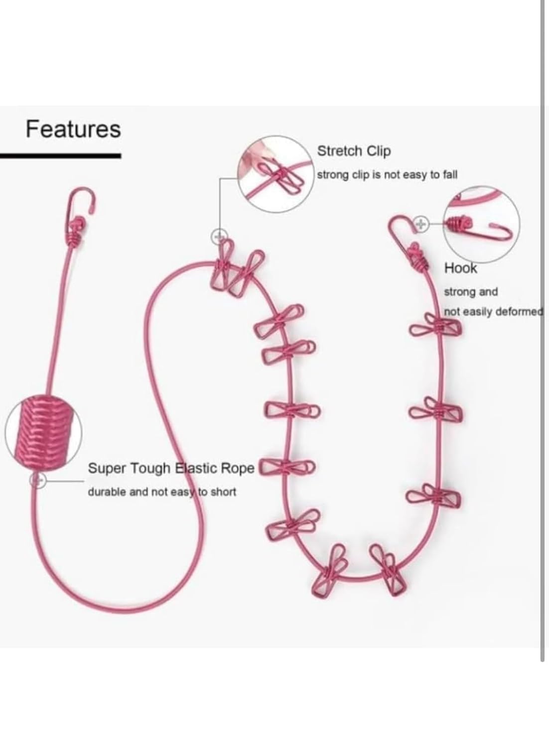 Cloth Drying Rope with Hooks
