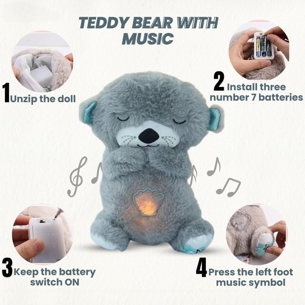 Breathing Teddy Bear with Light Otter Glowing Music for Baby
