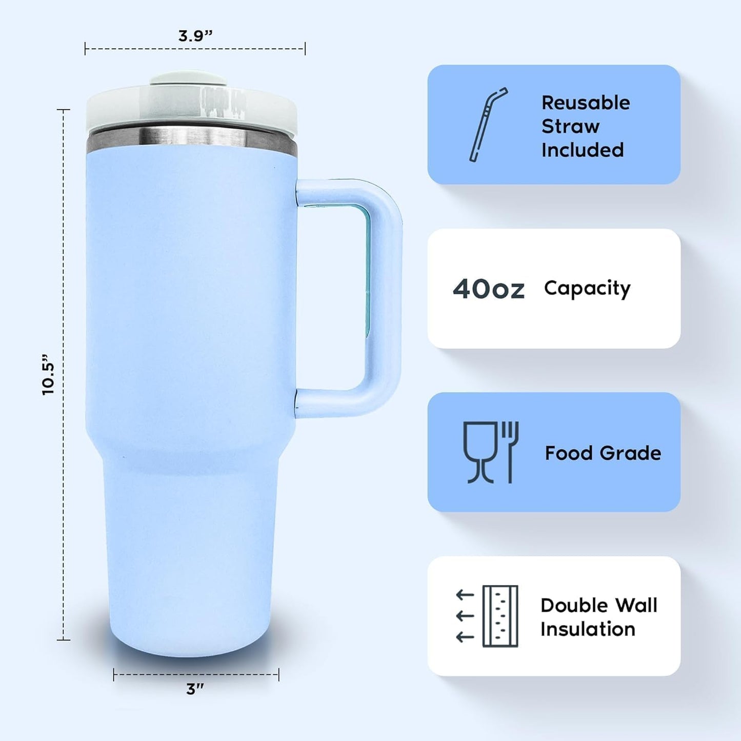Tumbler with lid and Straw 1200ML Cup Stainless Steel Vacuum Insulated