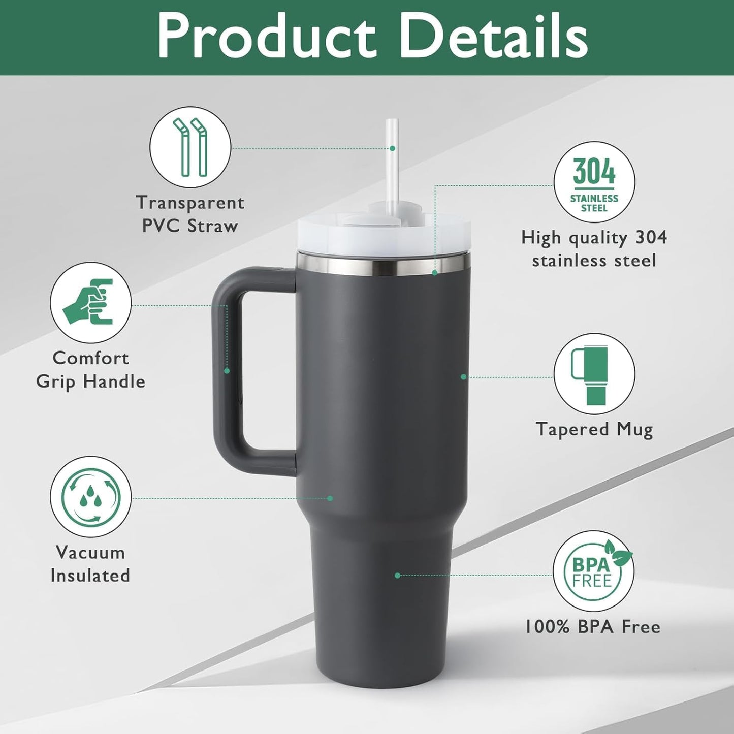 Tumbler with lid and Straw 1200ML Cup Stainless Steel Vacuum Insulated