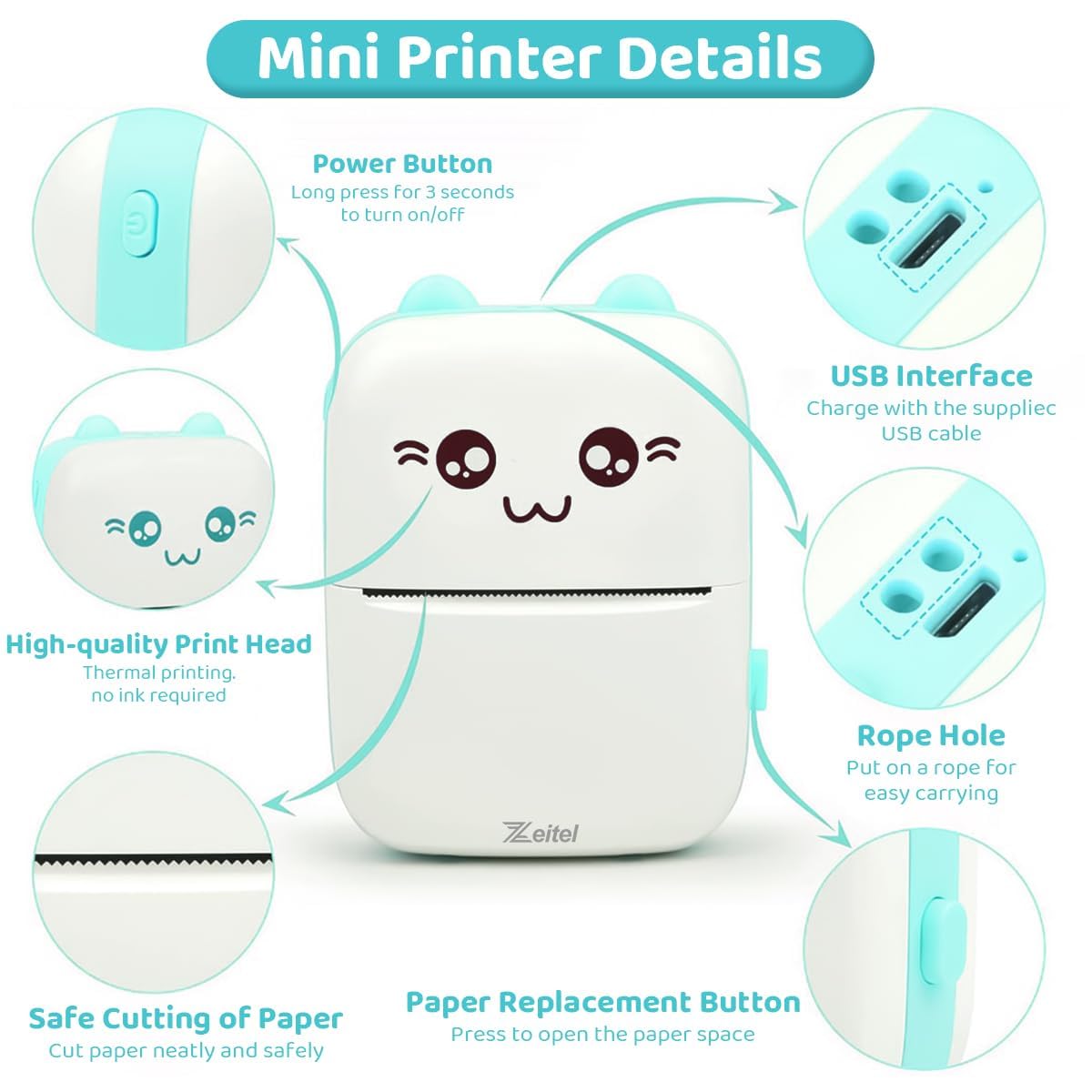 Mini bluetooth thermal label Printer