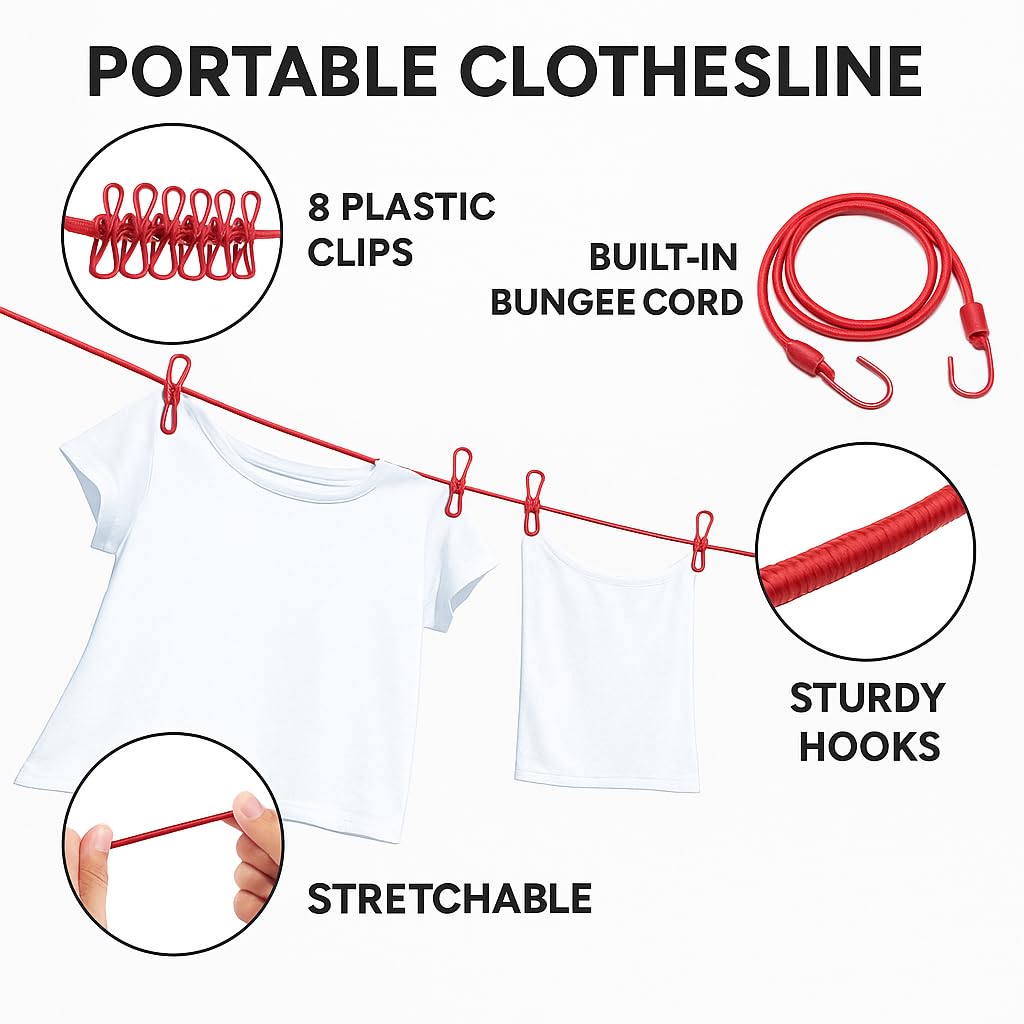 Cloth Drying Rope with Hooks