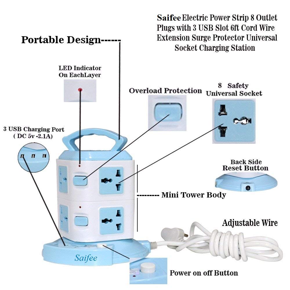 Power Plate 9 with 3 USB Ports + 8 Power Sockets Power Converter