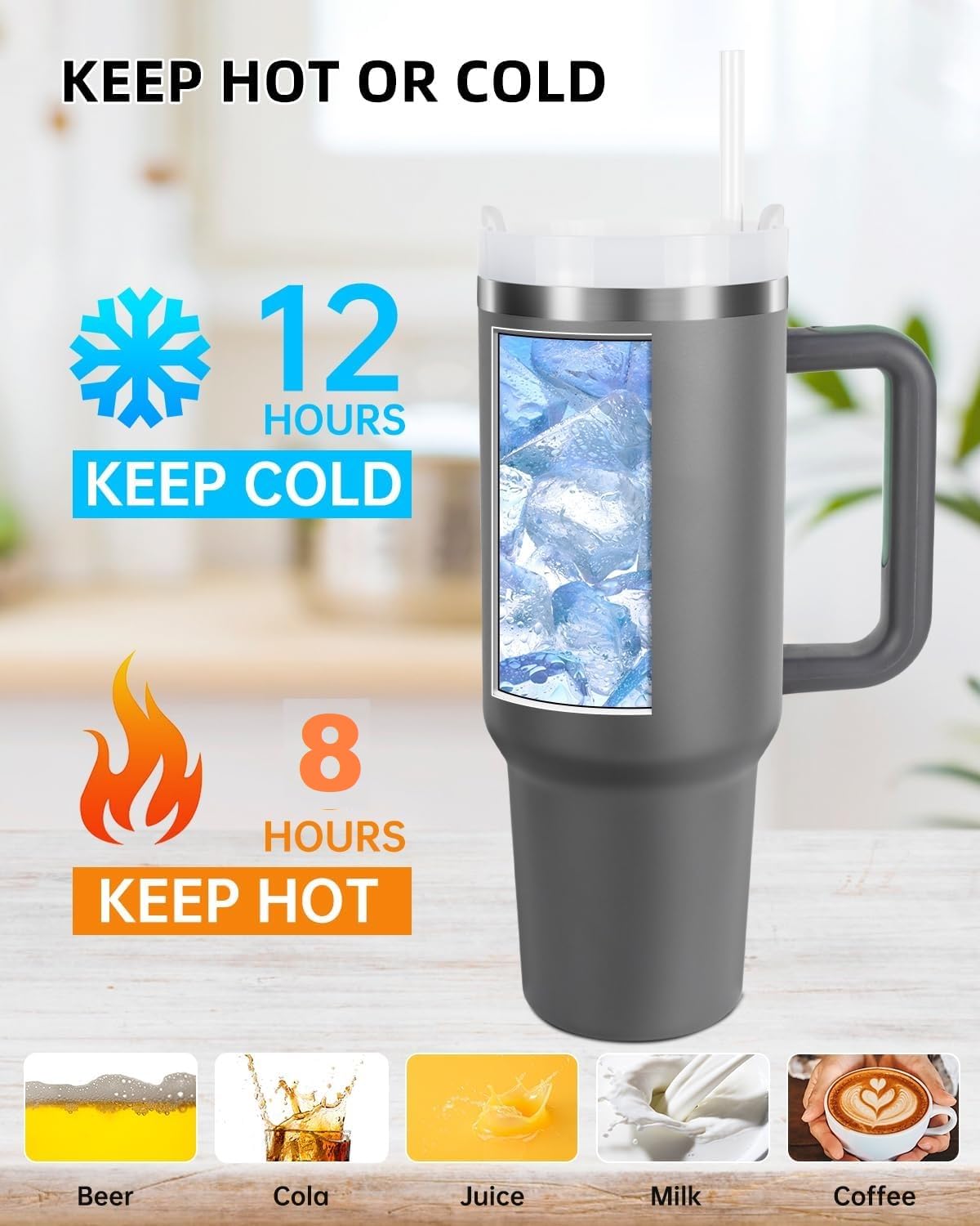 Tumbler with lid and Straw 1200ML Cup Stainless Steel Vacuum Insulated
