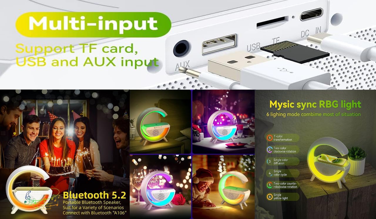 3-in-1 Night Light Bluetooth Speaker with 15W Wireless Mobile Charger