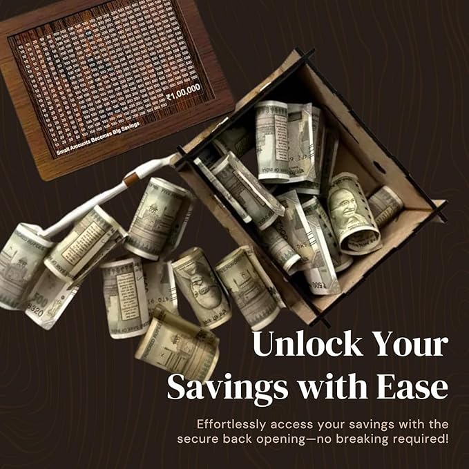 100000/- Savings Wooden Piggy Bank for Kids & Adults