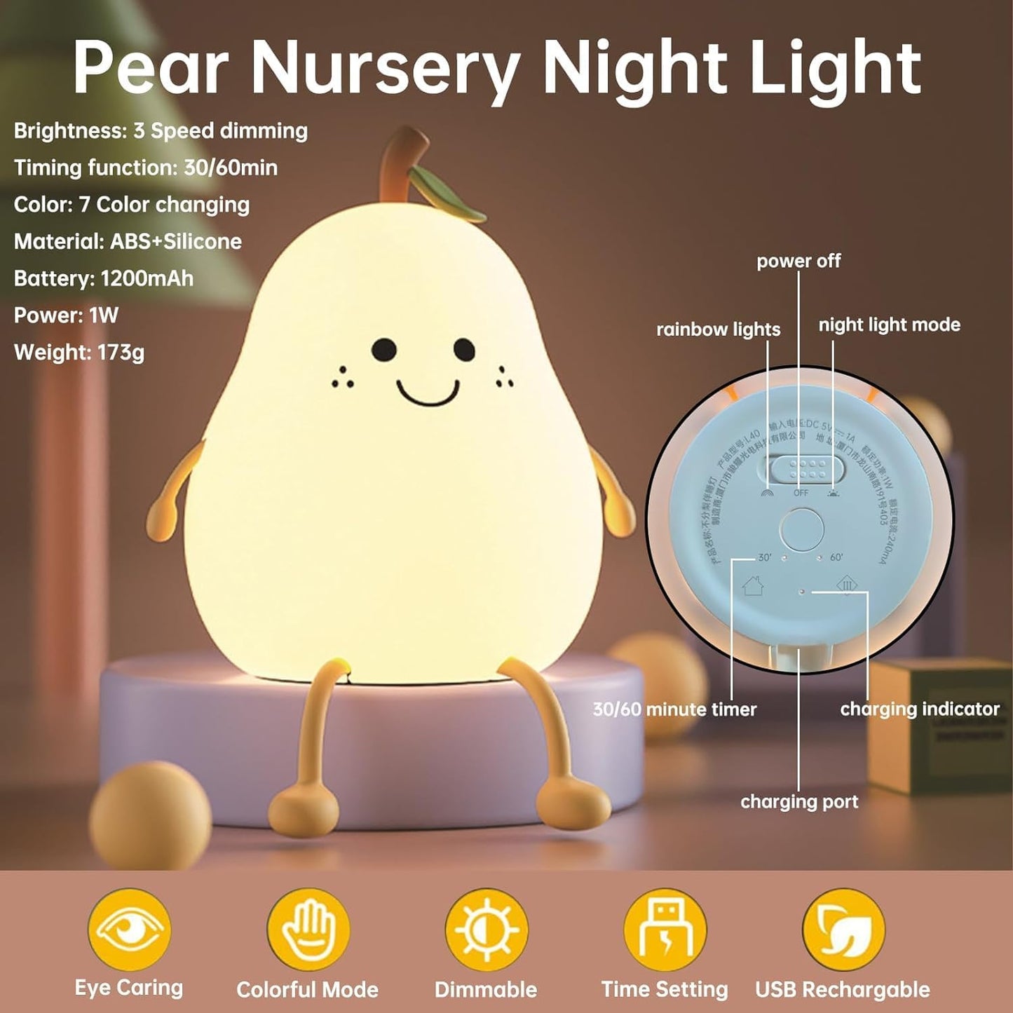 Pear Rechargeable Silicone Night Lamp