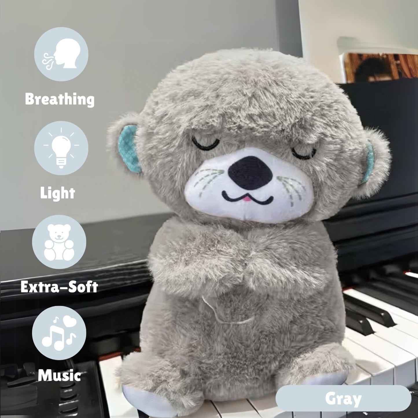 Breathing Teddy Bear with Light Otter Glowing Music for Baby