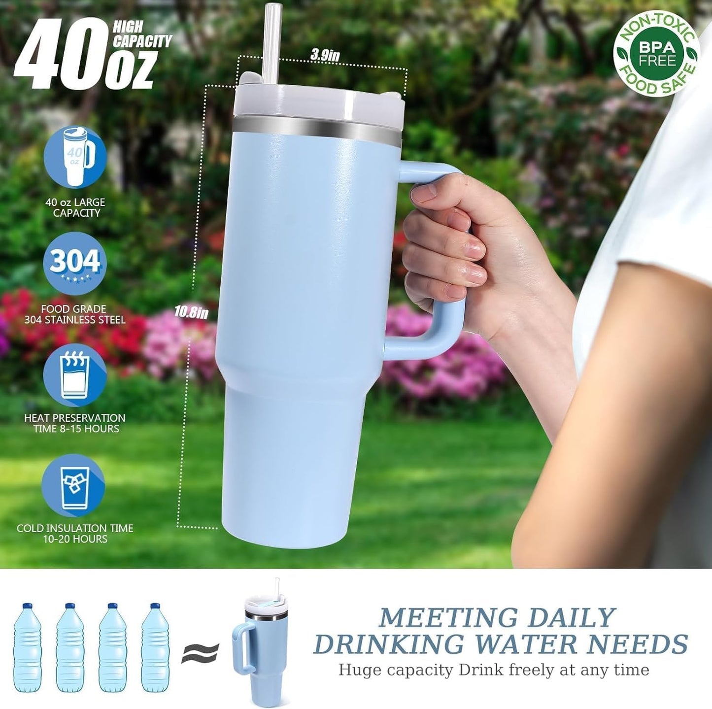 Tumbler with lid and Straw 1200ML Cup Stainless Steel Vacuum Insulated