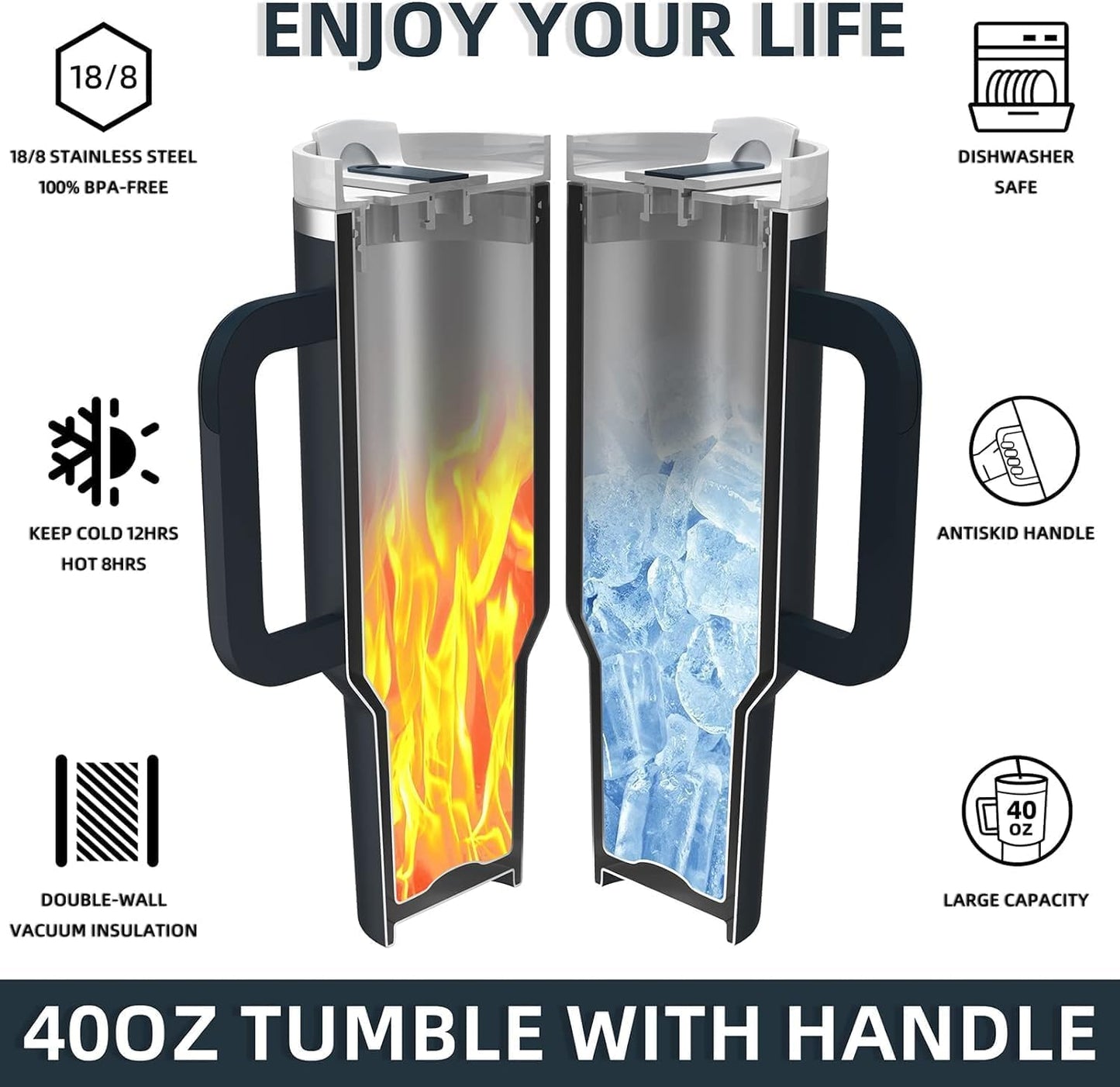 Tumbler with lid and Straw 1200ML Cup Stainless Steel Vacuum Insulated