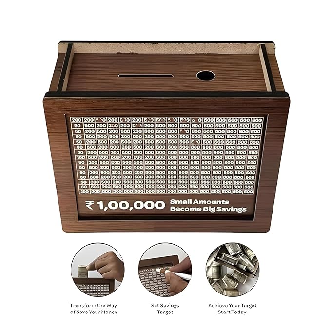 100000/- Savings Wooden Piggy Bank for Kids & Adults