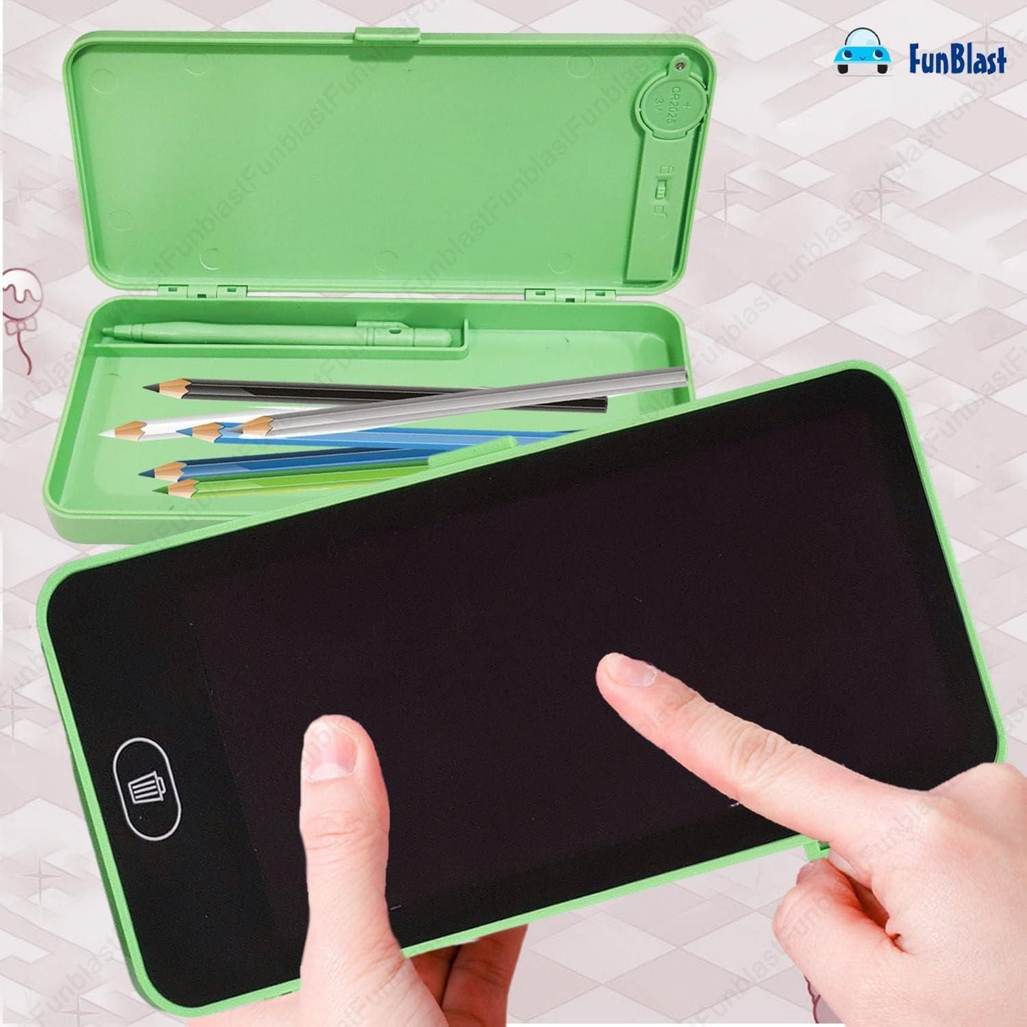 2 in 1 Pencil Box Cum Educational LCD Tablet Toy for Kids with Stylus