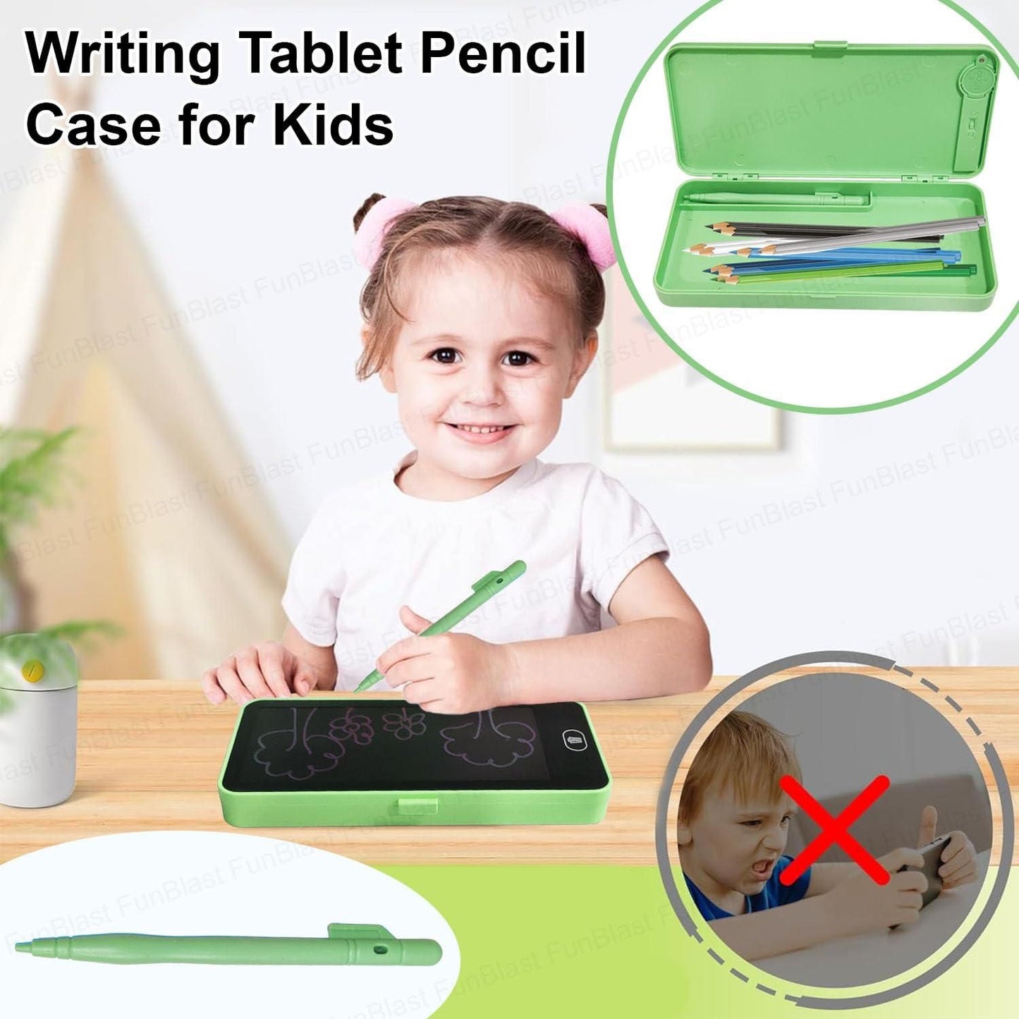 2 in 1 Pencil Box Cum Educational LCD Tablet Toy for Kids with Stylus