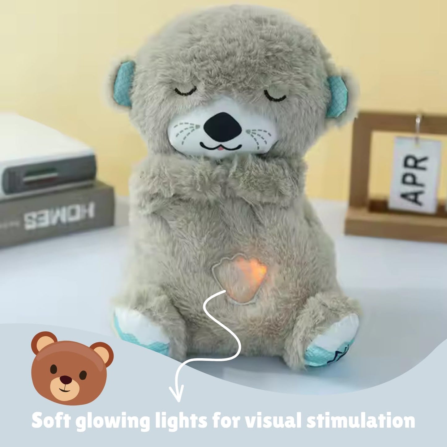 Breathing Teddy Bear with Light Otter Glowing Music for Baby