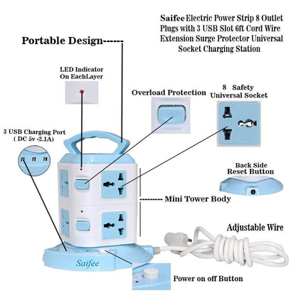 Power Plate 9 with 3 USB Ports + 8 Power Sockets Power Converter